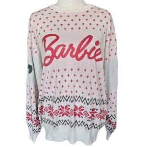 Barbie Fairisle Snowflake Pink White Green Ponytail Knit Sweater Matel Sz XL